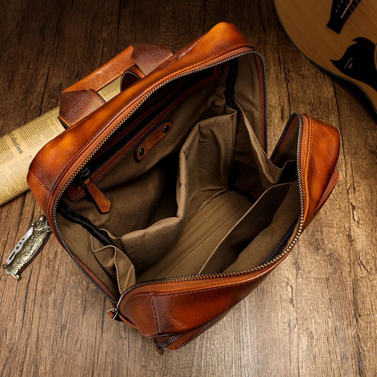 Balo Da Bò VEG Patina Ý Cao Cấp Đựng Laptop & Du Lịch Đa Chức Năng BPL381