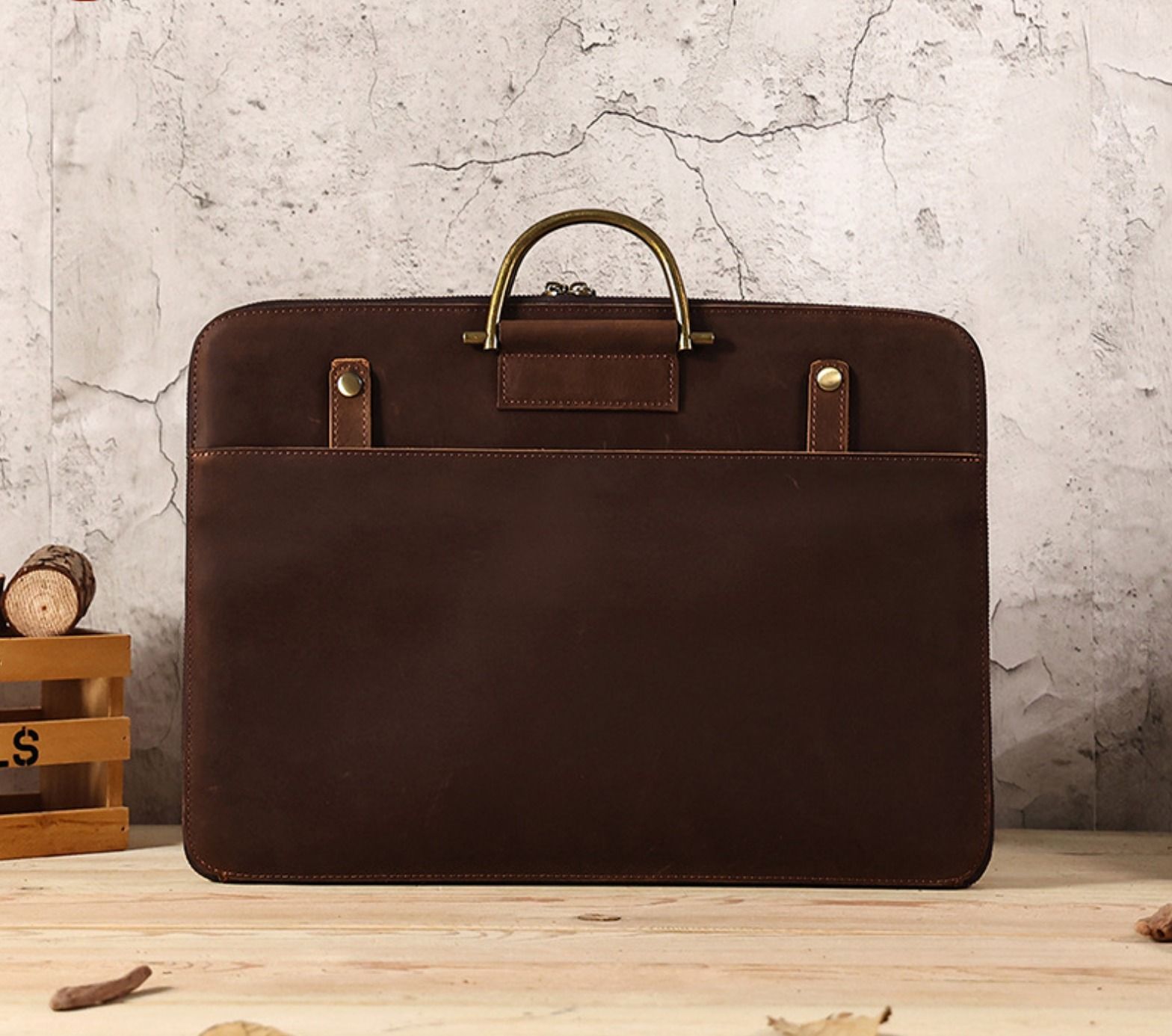 Cặp Xách Tay Da Bò Sáp Cao Cấp Đựng Laptop Bussiness Men TUDA SBM386
