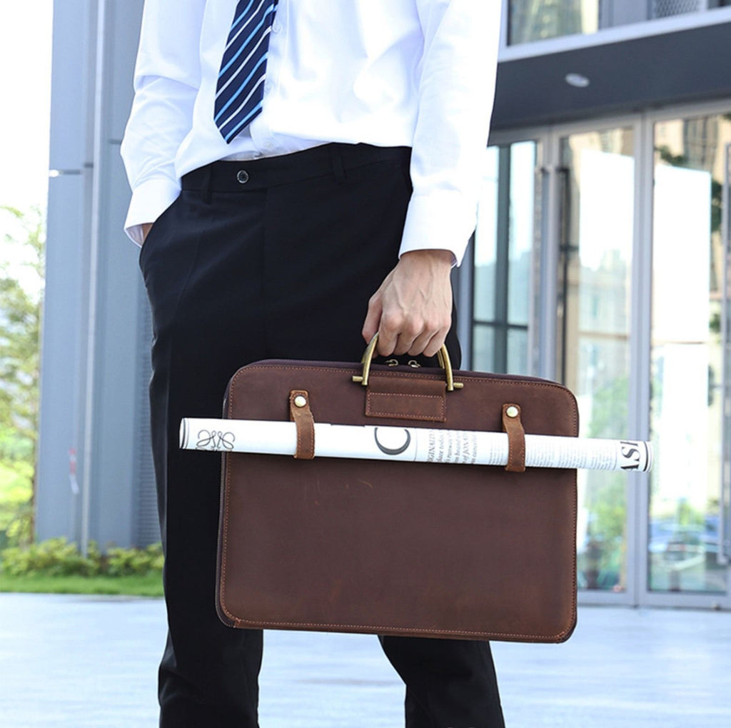 Cặp Xách Tay Da Bò Sáp Cao Cấp Đựng Laptop Bussiness Men TUDA SBM386