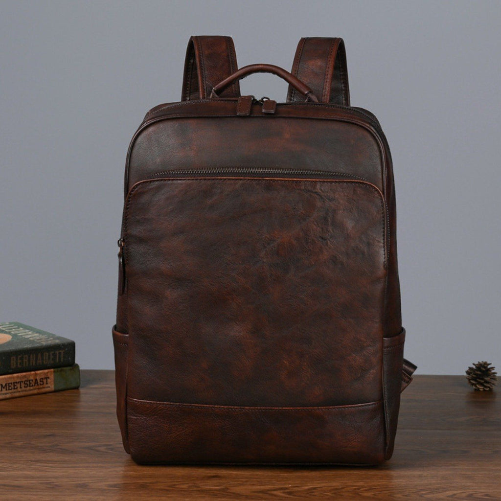 Balo Da Bò VEG Patina Ý Cao Cấp Đựng Laptop & Du Lịch Đa Chức Năng BPL381