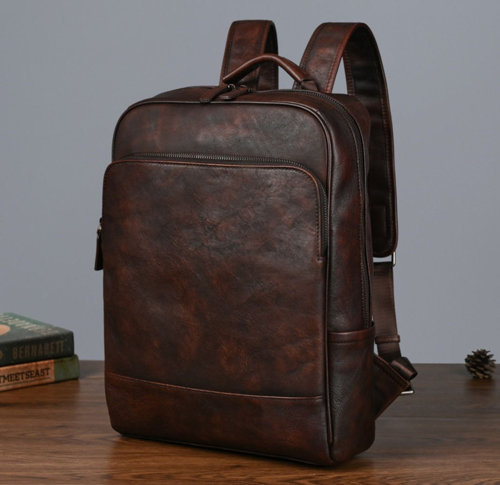 Balo Da Bò VEG Patina Ý Cao Cấp Đựng Laptop & Du Lịch Đa Chức Năng BPL381