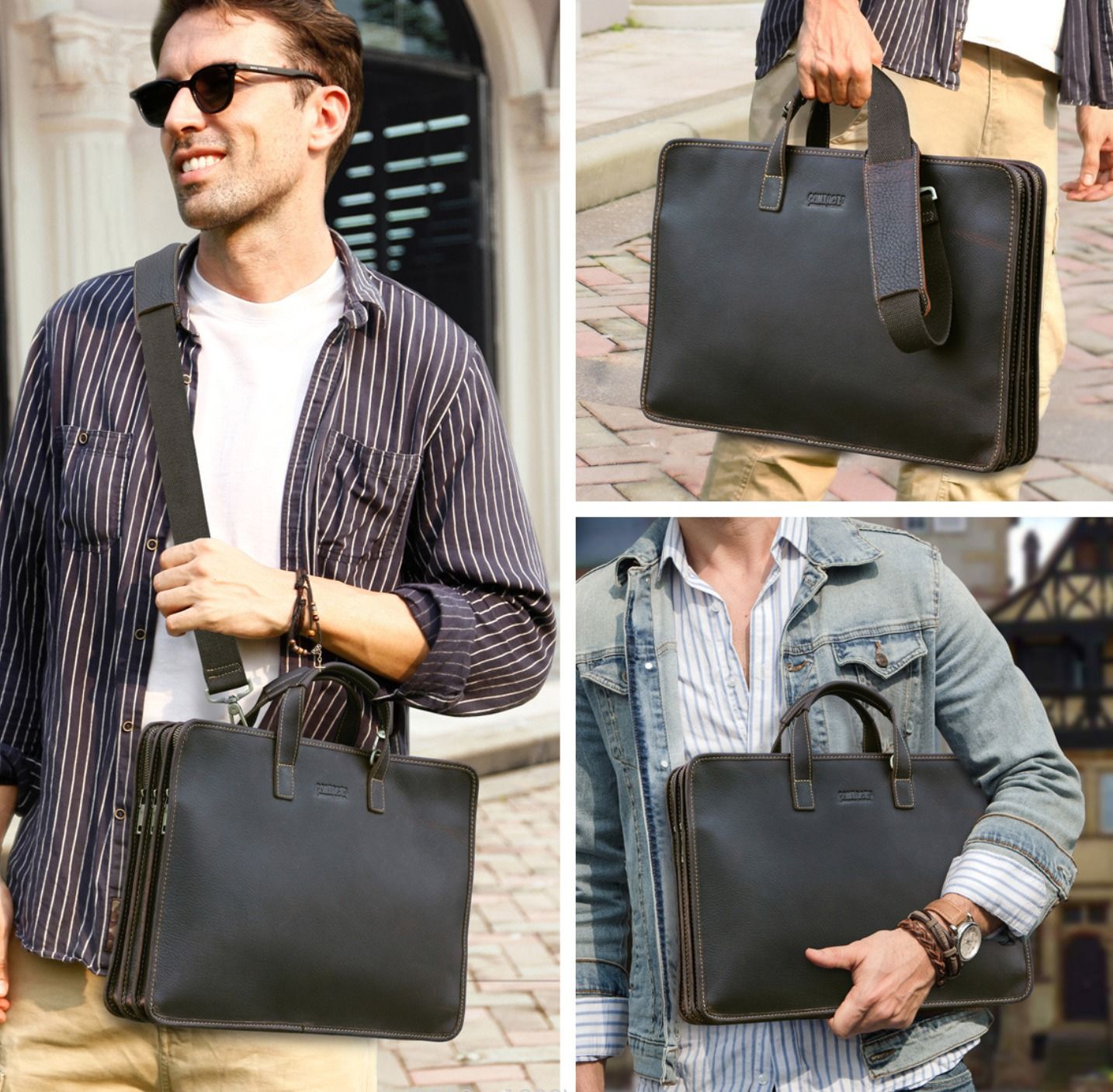 Cặp Công Sở Nam Nhiều Ngăn Bằng Da Nguyên Hạt Black Angel TUDA SBM408