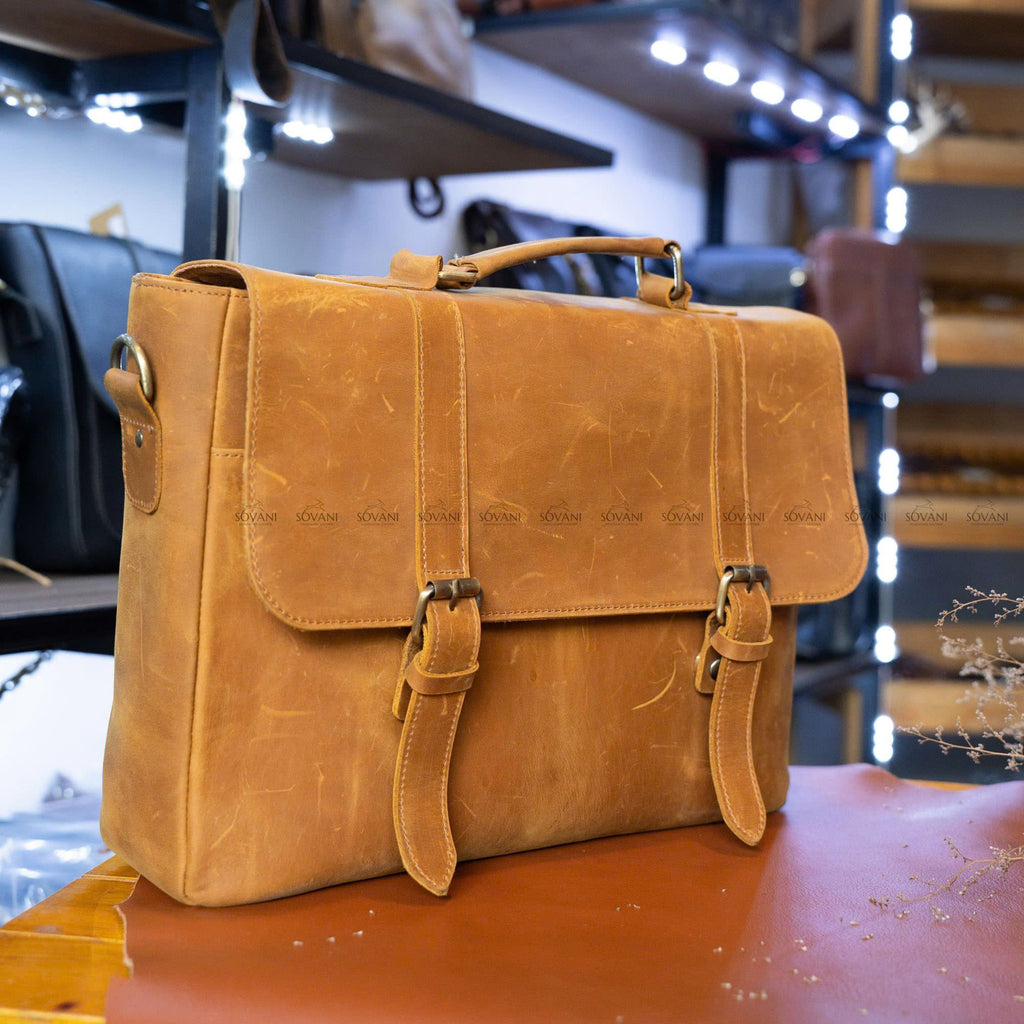 Cặp Da Công Sở Da Bò Sáp Handmade Cao Cấp Đựng Laptop TUDA SBM418