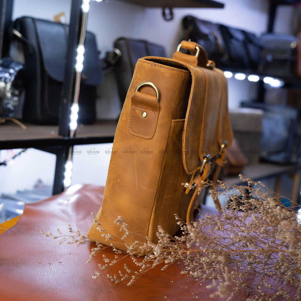 Cặp Da Công Sở Da Bò Sáp Handmade Cao Cấp Đựng Laptop TUDA SBM418