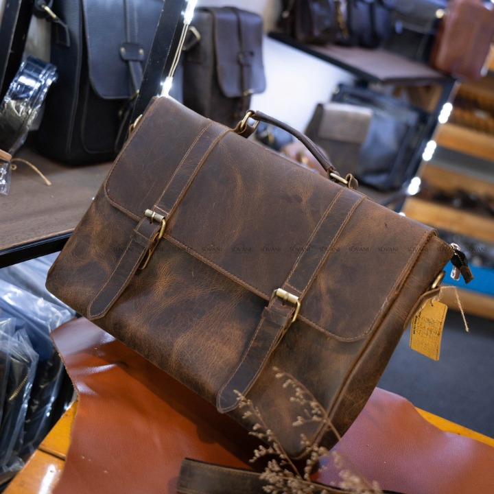 Cặp Da Công Sở Da Bò Sáp Handmade Cao Cấp Đựng Laptop TUDA SBM418