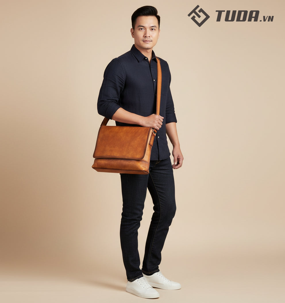 Túi Đeo Chéo Da Bò VEG Patina Ý Đựng Laptop & iPad RETRO TUDA SBM259