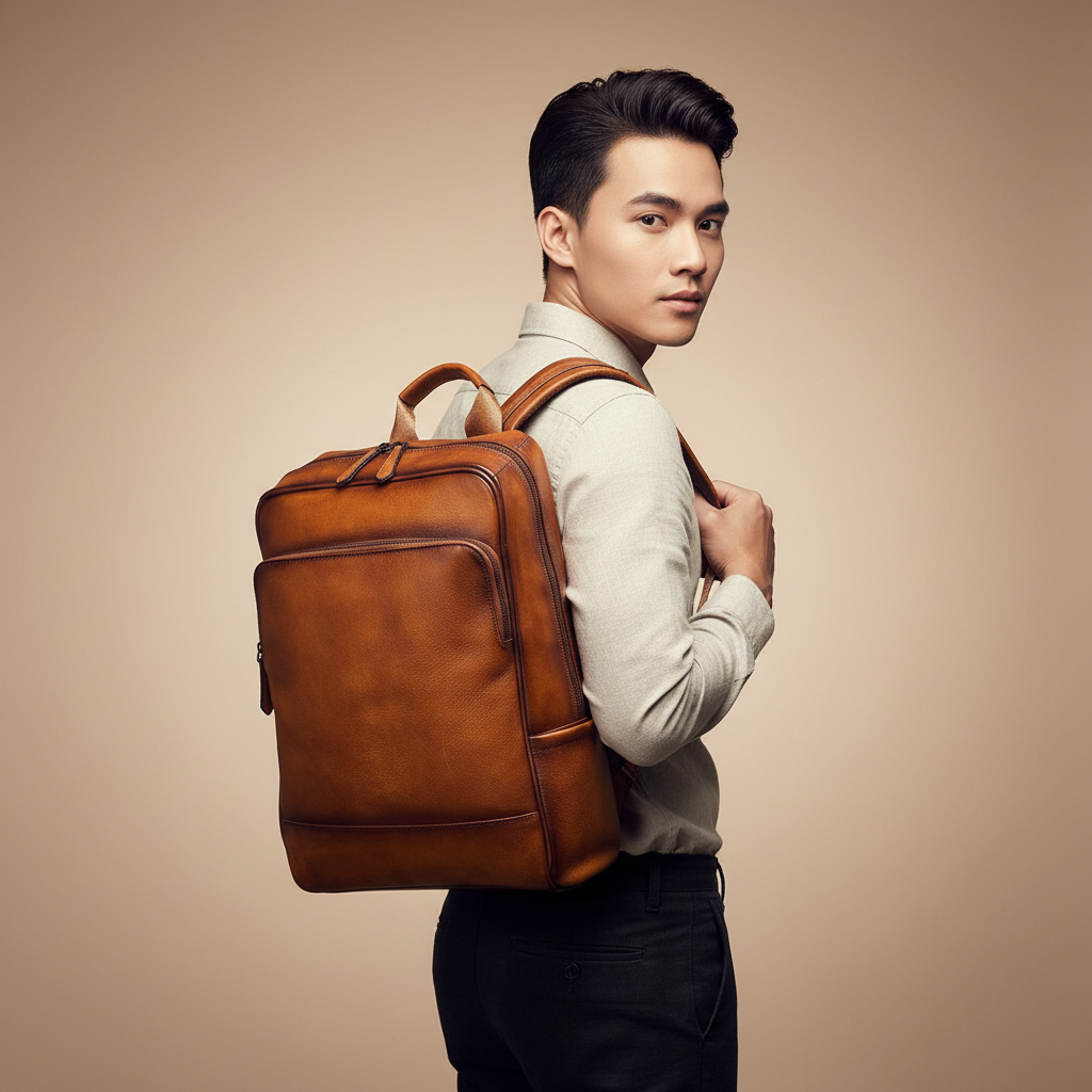 Balo Da Bò VEG Patina Ý Cao Cấp Đựng Laptop & Du Lịch Đa Chức Năng BPL381