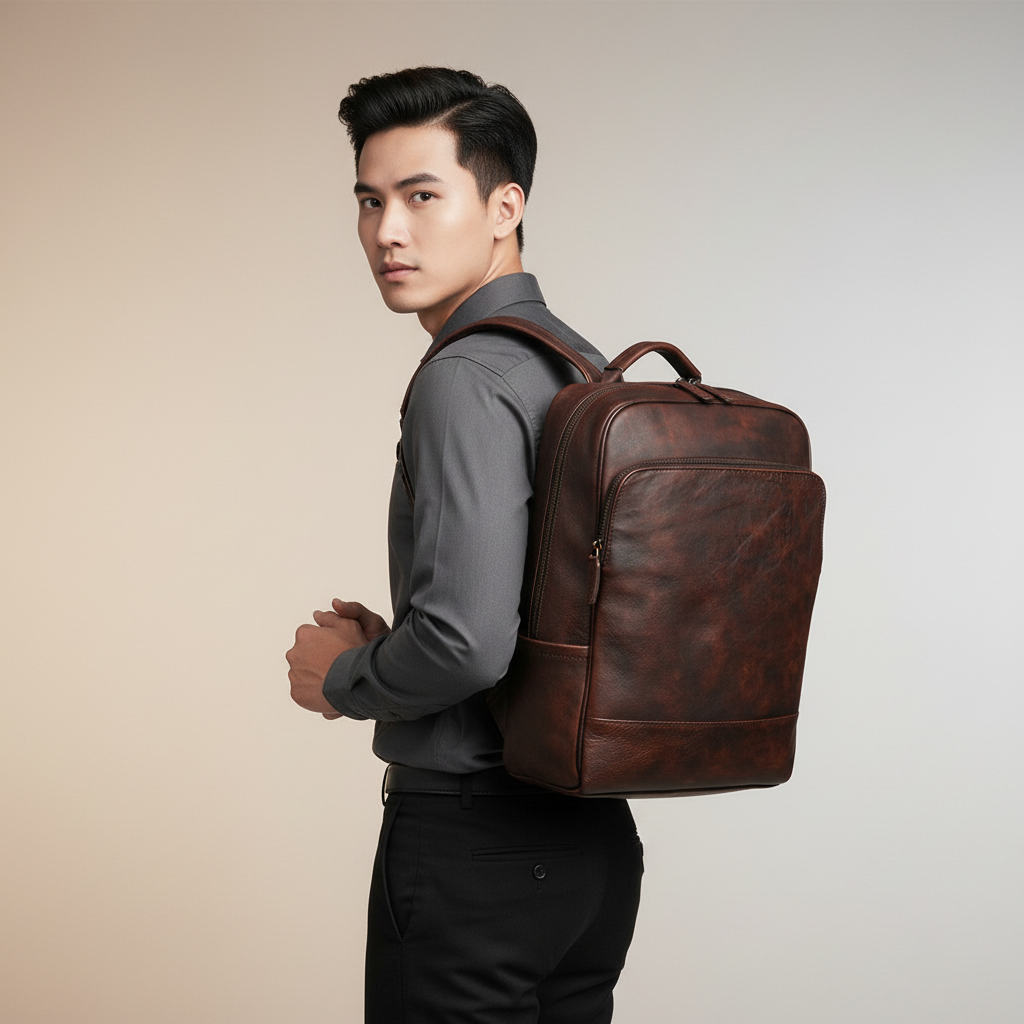 Balo Da Bò VEG Patina Ý Cao Cấp Đựng Laptop & Du Lịch Đa Chức Năng BPL381