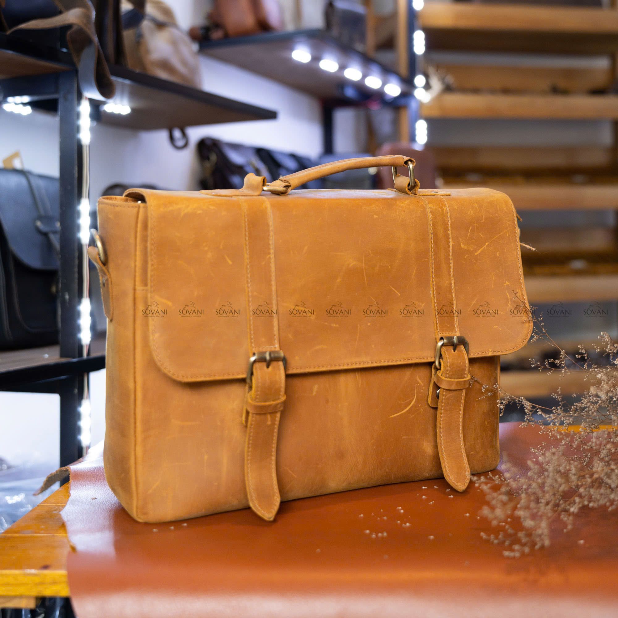 Cặp Da Công Sở Da Bò Sáp Handmade Cao Cấp Đựng Laptop TUDA SBM418