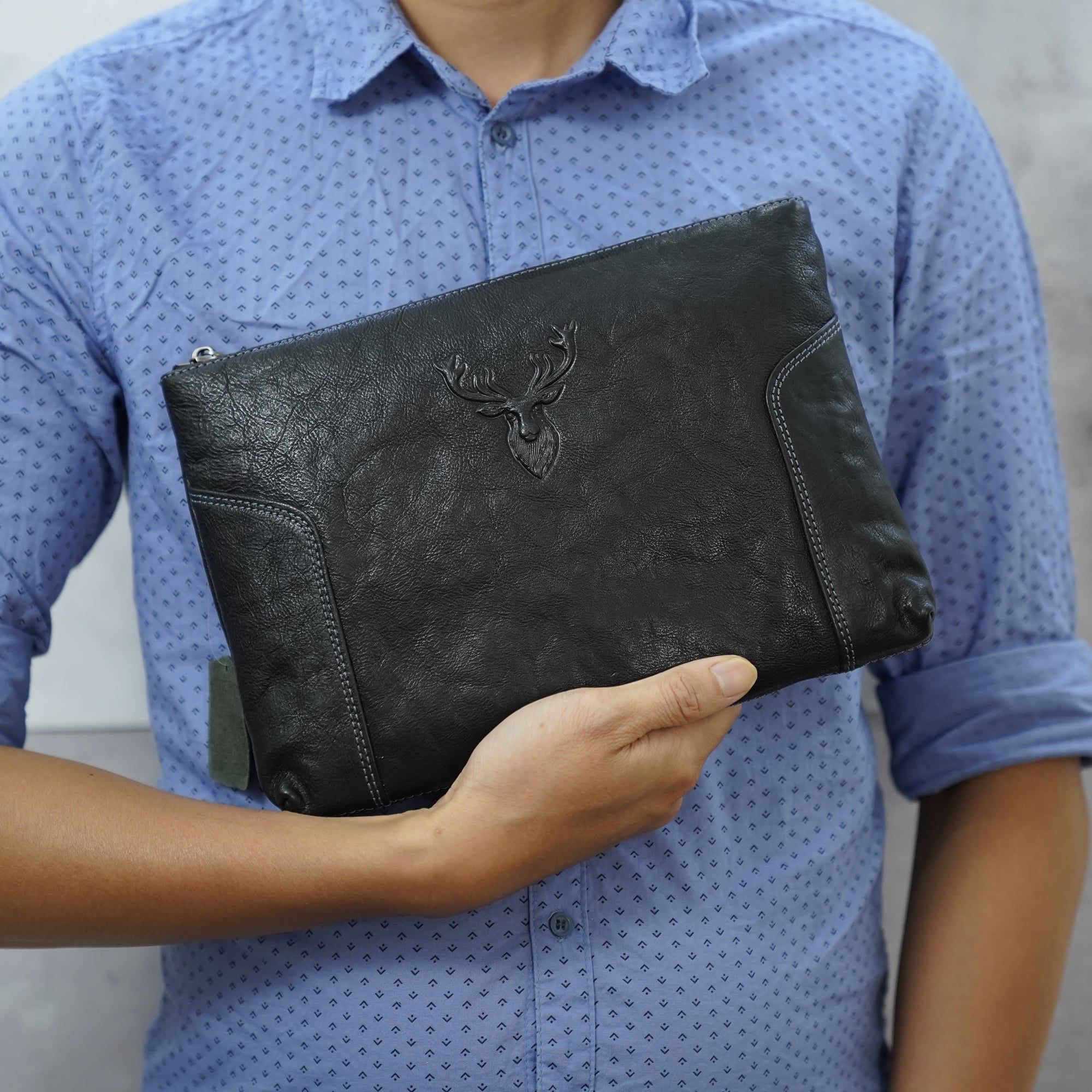 Ví Cầm Tay CLUTCH Nam Da Bò VEG Patina Ý Nhập Khẩu Cao Cấp CLH249