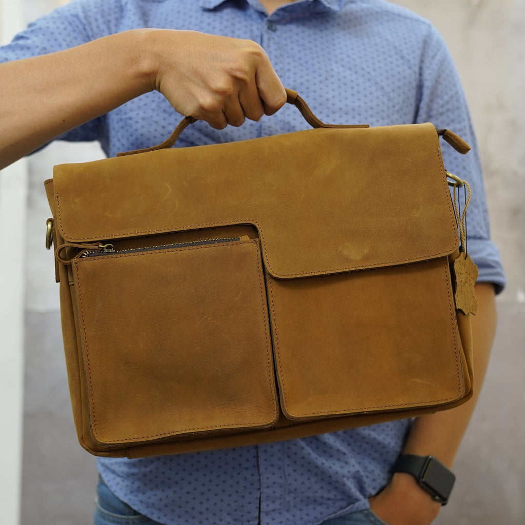Cặp Xách Tay Da Bò Thật Đựng Laptop Bussiness Men SBM240