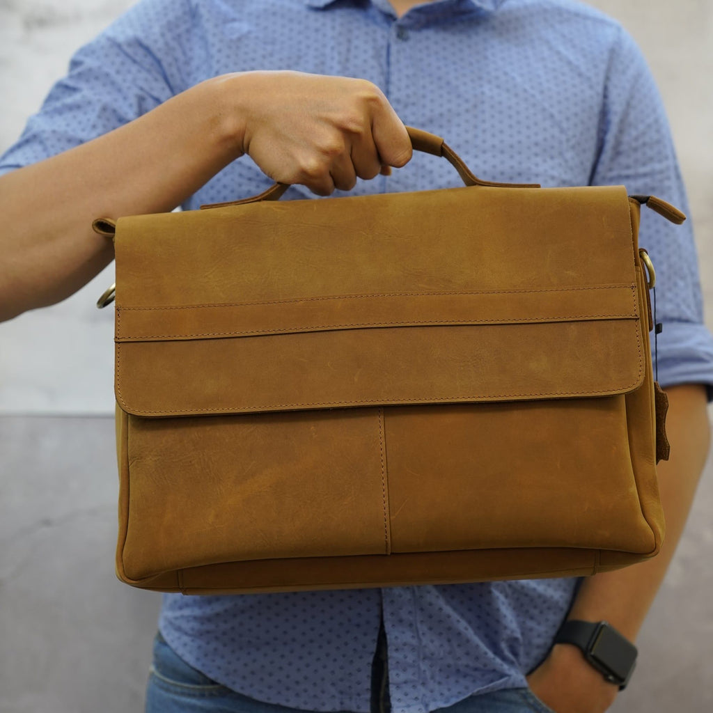 Cặp Xách Tay Da Bò Thật Đựng Laptop Bussiness Men SBM241