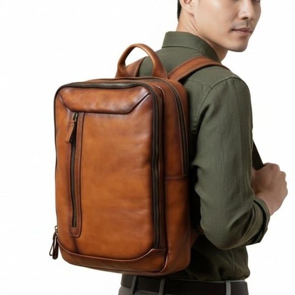 Balo Da Bò VEG Patina Nhập Khẩu RETRO Chứa Laptop Đa Chức Năng BPL172