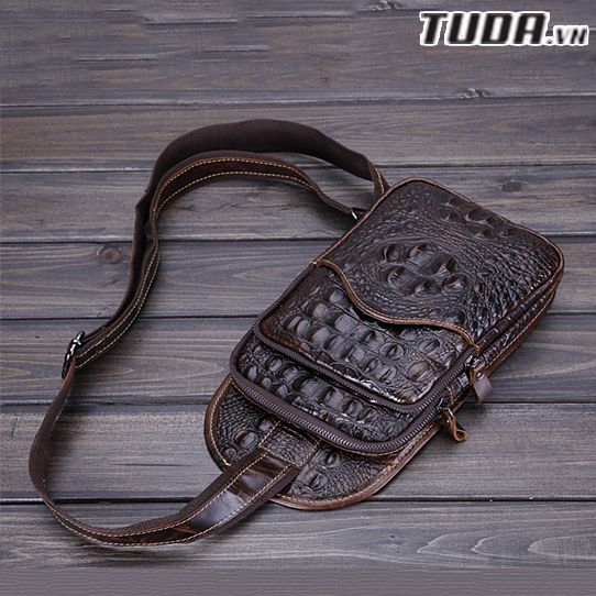 Túi Da Bò Thật đeo chéo ngực Dập Vân Cá Sấu - SBM127