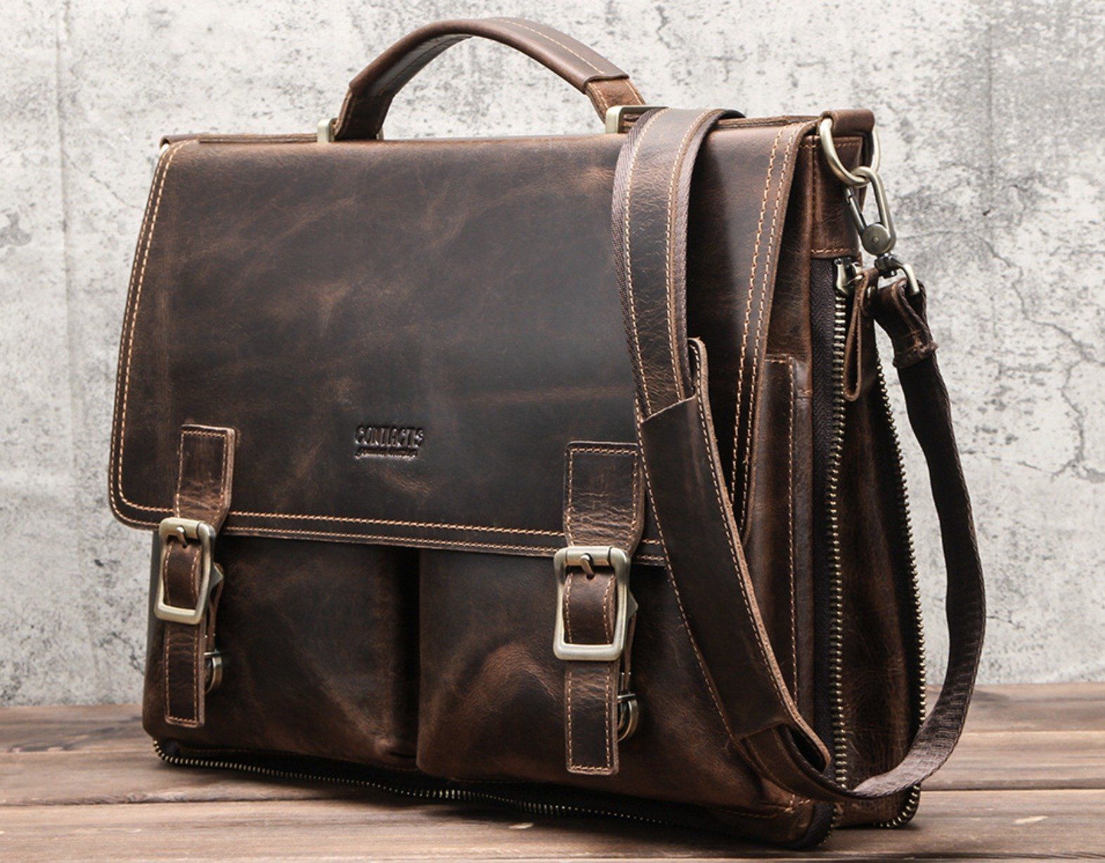 Cặp Doanh Nhân Công Sở Da Bò Sáp Nhập Khẩu Đeo Chéo Đựng Laptop VINTAGE SBM288