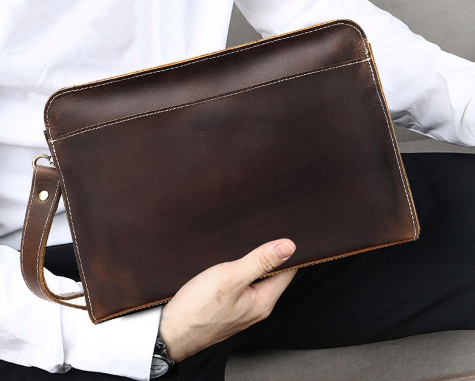 Ví Cầm Tay CLUTCH Nam Da Bò Sáp Nhập Khẩu CLH269