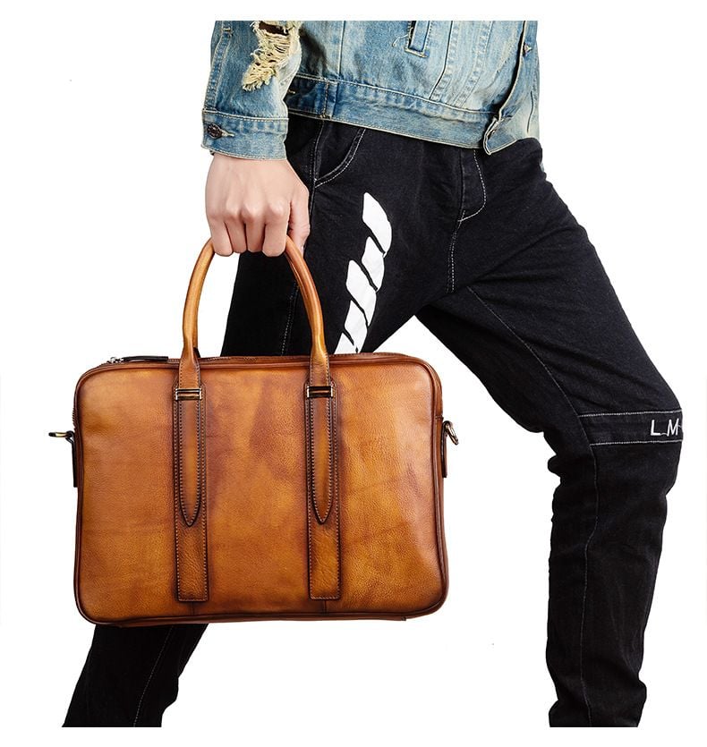Cặp Da Bò Công Sở Da VEG Patina Ý Cao Cấp Xách Tay Đựng Laptop Bussiness Men SBM258