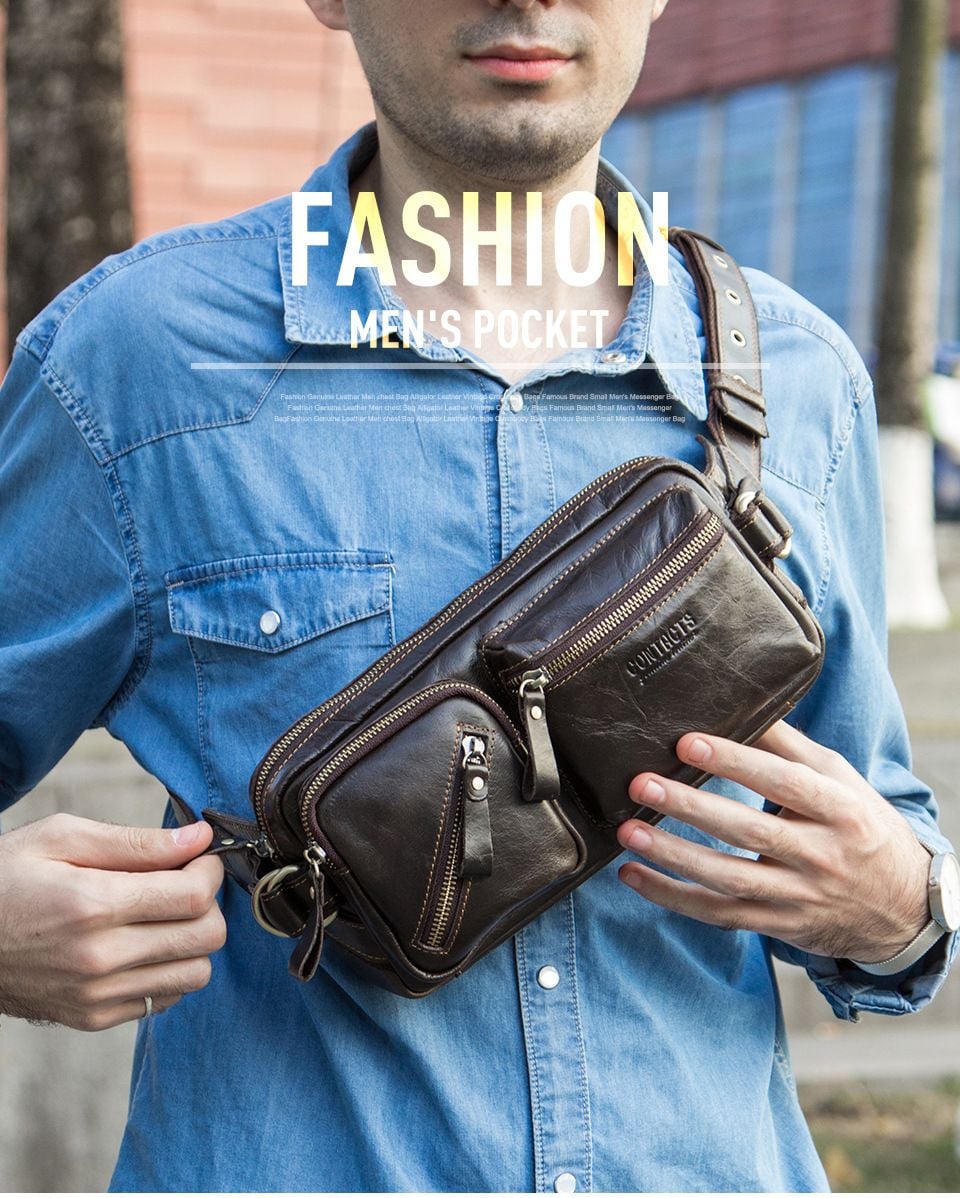 Túi Da Bò Nhập Khẩu Đeo Chéo Ngực Và Thắt Lưng SBM222