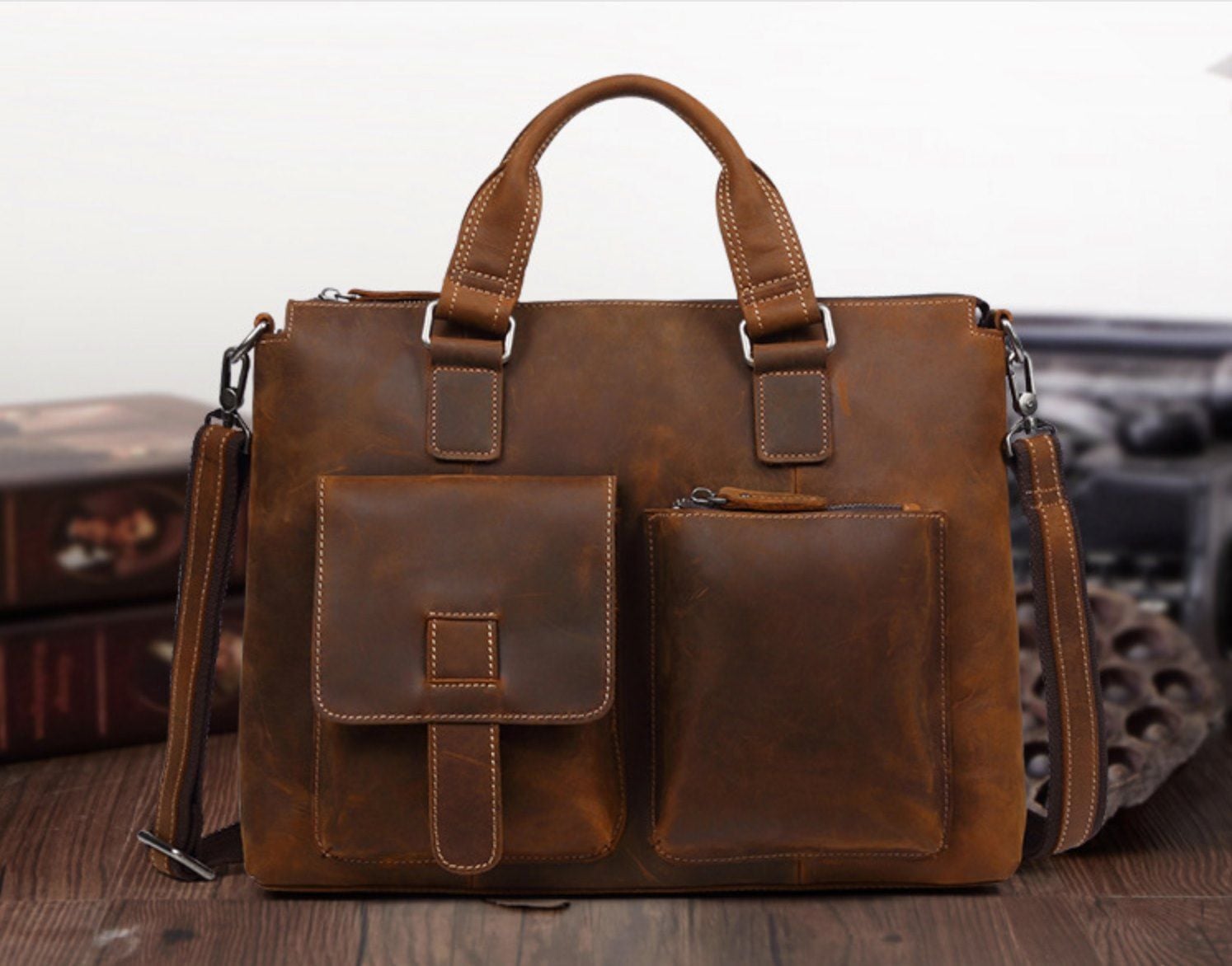 Cặp Da Bò Thật Đựng Laptop Phong Cách Cổ Điển SBM224