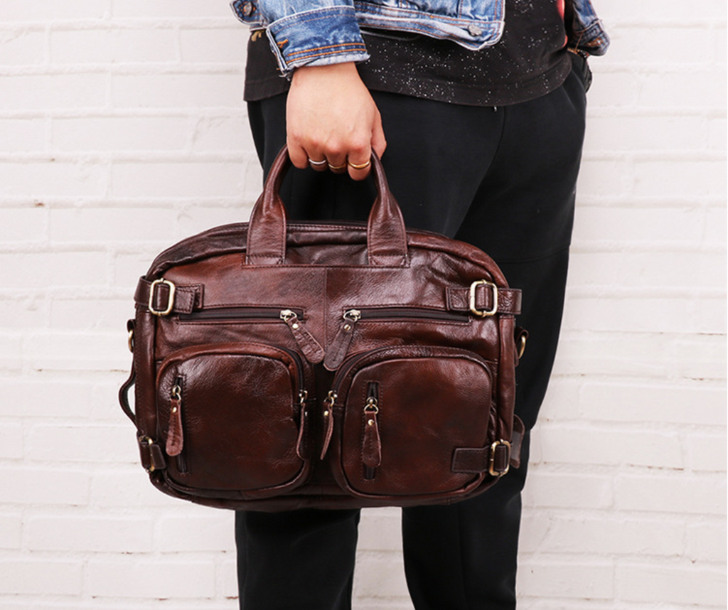 Cặp Da Bò Thật Đa Chức Năng Đựng Laptop Phong Cách VINTAGE BPL158