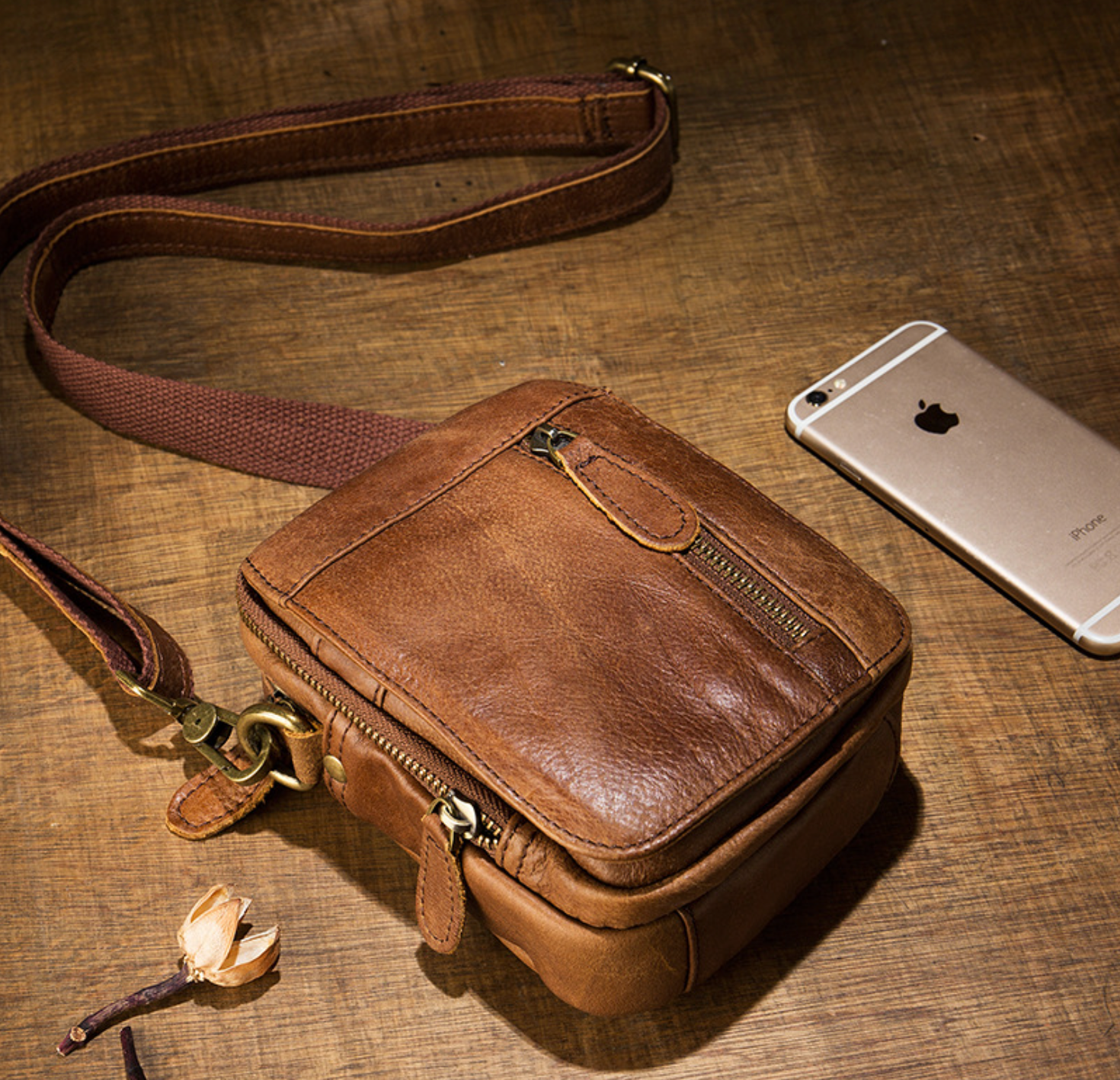 Túi da bò thật Berry & Ken RETRO mini nhỏ gọn Classic edition SBM103