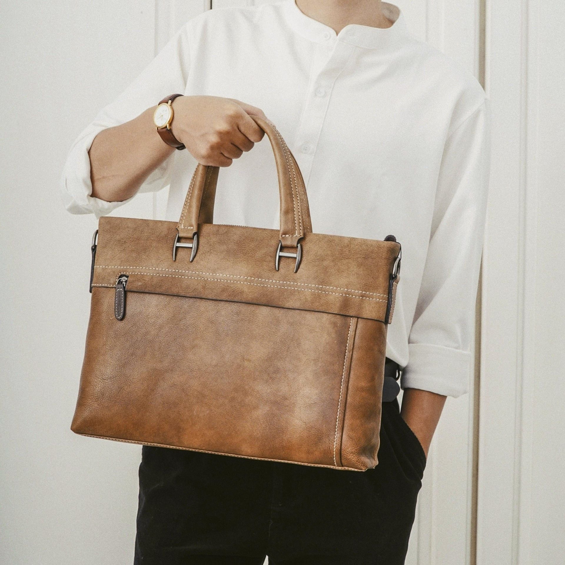 Cặp công sở Da Bò VEG Nhập Khẩu Retro chứa laptop Business Edition SBM96