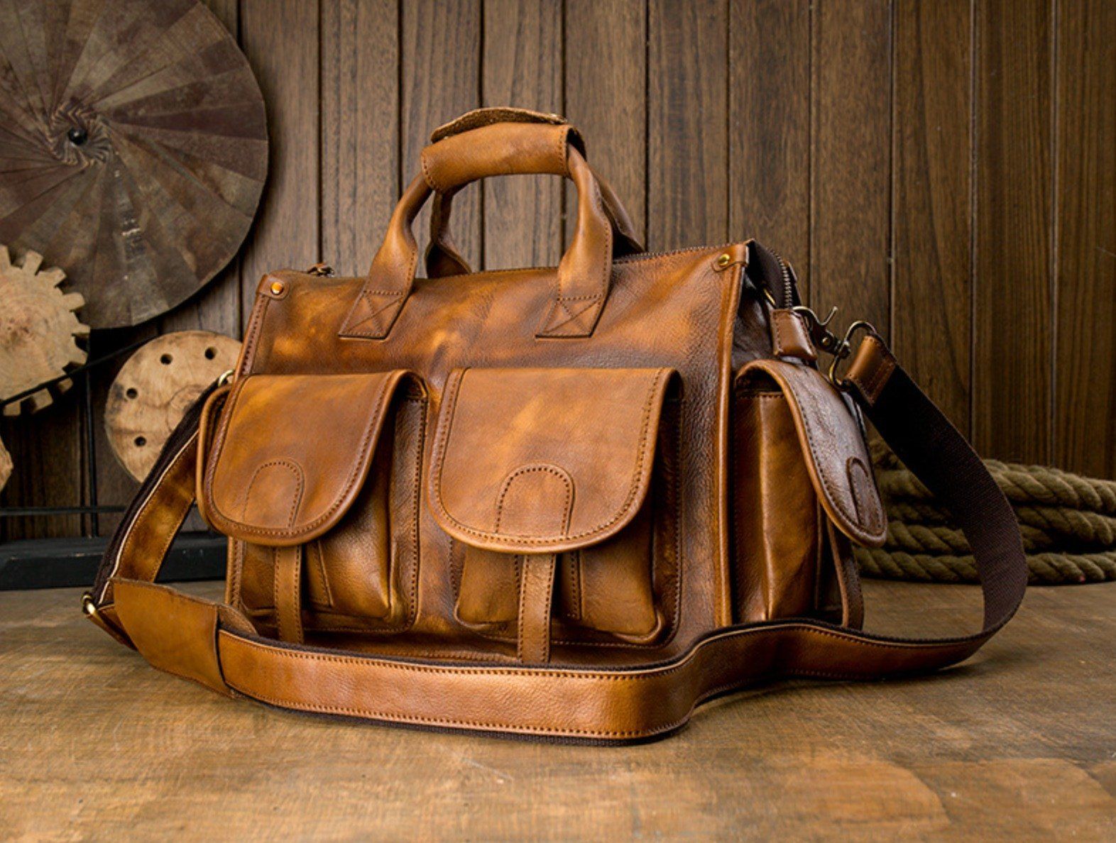 Túi Xách Da Bò VEG Patina Italy Cao Cấp Xách Tay Đựng Laptop & Hồ Sơ SBM373