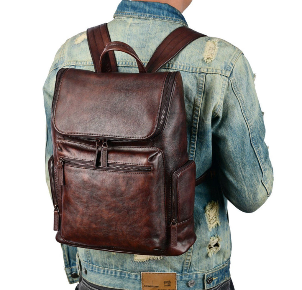 Balo Du Lịch Da Bò VEG Patina Ý Chứa Laptop Đa Chức Năng BPL315