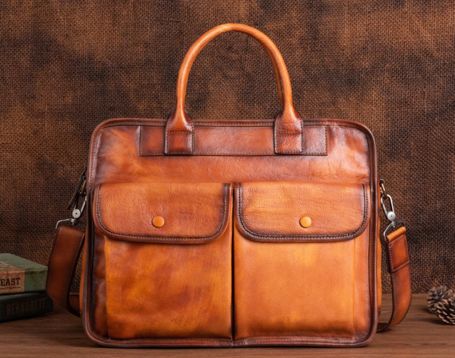 Cặp Da Bò Công Sở Da VEG Patina Ý Cao Cấp Xách Tay Đựng Laptop Bussiness Men TUDA SBM253