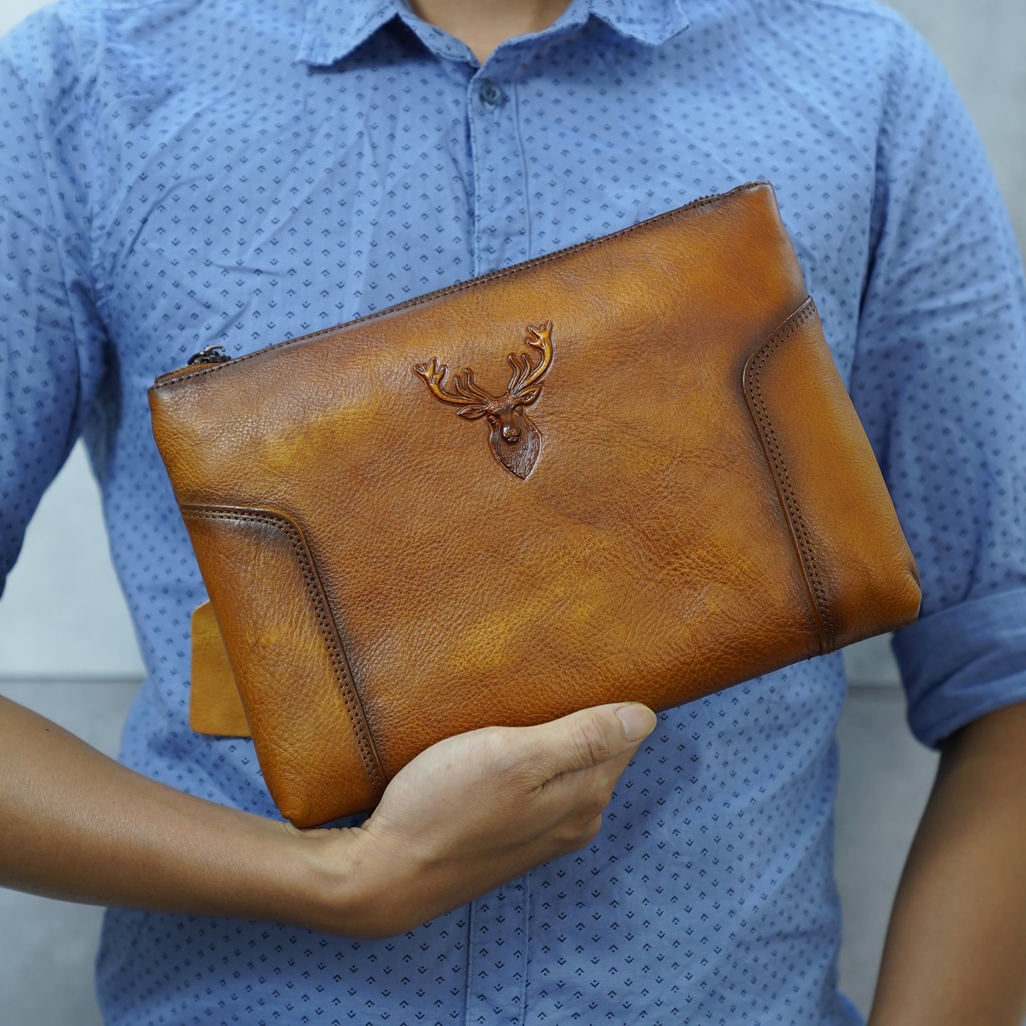 Ví Cầm Tay CLUTCH Nam Da Bò VEG Patina Ý Nhập Khẩu Cao Cấp CLH249