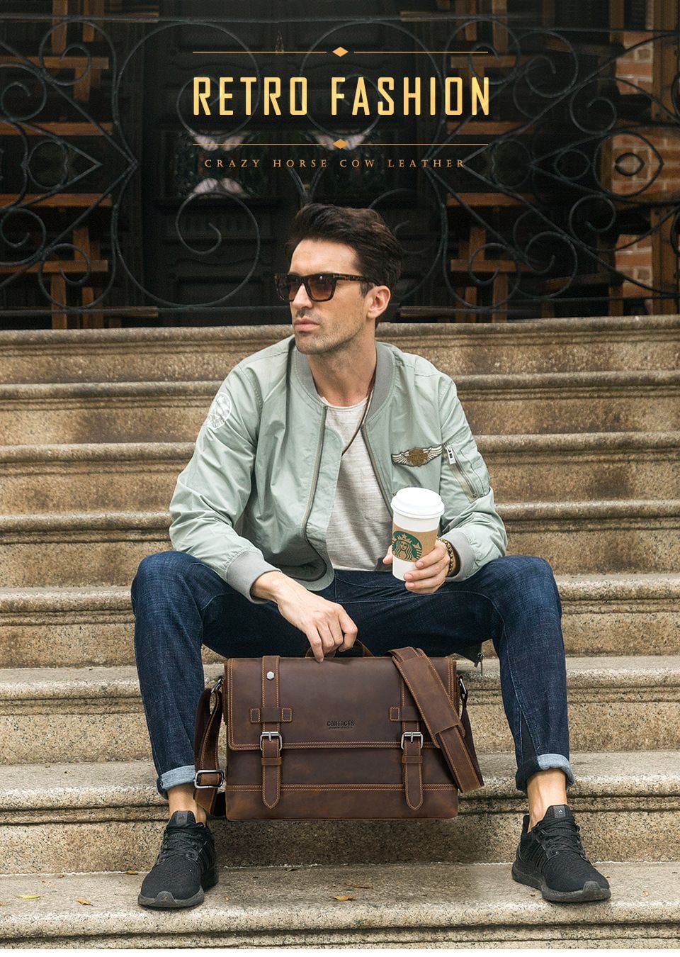 Cặp Da Bò Sáp Nhập Khẩu Đeo Chéo Đựng Laptop VINTAGE SBM230