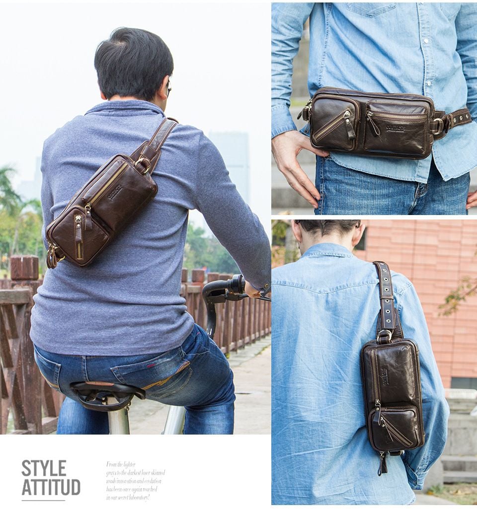 Túi Da Bò Nhập Khẩu Đeo Chéo Ngực Và Thắt Lưng SBM222