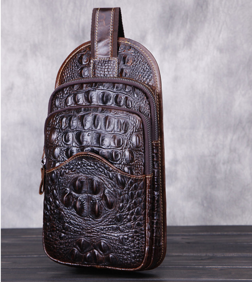 Túi Da Bò Thật đeo chéo ngực Dập Vân Cá Sấu - SBM127