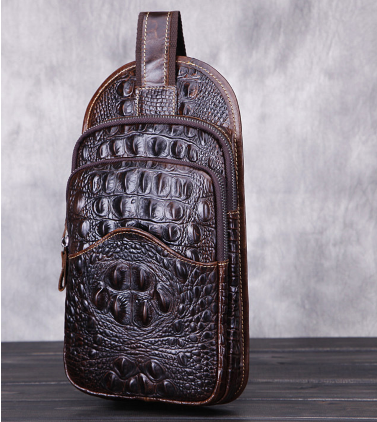 Túi Da Bò Thật đeo chéo ngực Dập Vân Cá Sấu - SBM127