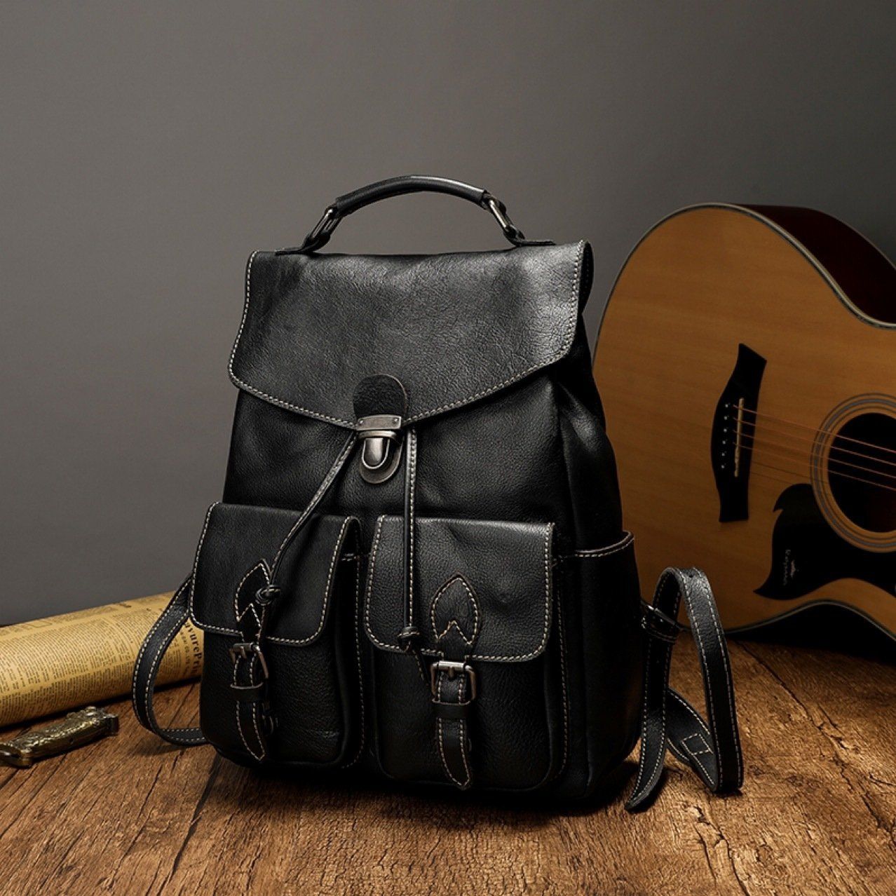 Balo Da Bò VEG Patina Ý Cao Cấp Đựng Laptop & Du Lịch Đa Chức Năng BPL379