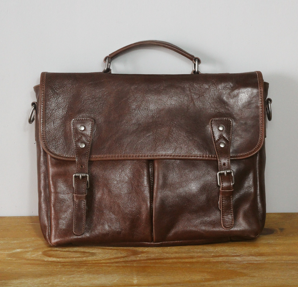 Cặp Da Bò VEG Patina Italy Cao Cấp Xách Tay Đựng Laptop & Hồ Sơ Bussiness SBM356