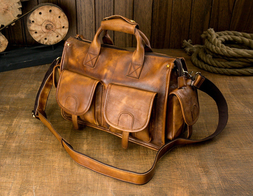 Túi Xách Da Bò VEG Patina Italy Cao Cấp Xách Tay Đựng Laptop & Hồ Sơ SBM373