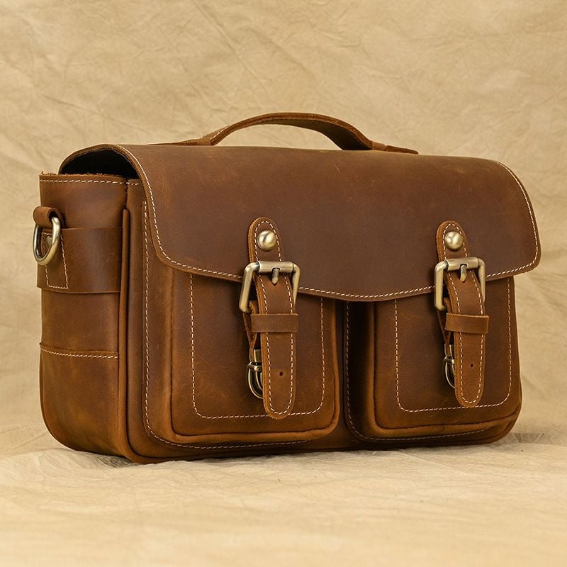 Túi Hộp Da Bò Sáp Italy đựng máy ảnh Đeo Chéo & Xách Tay Cổ Điển SBM353