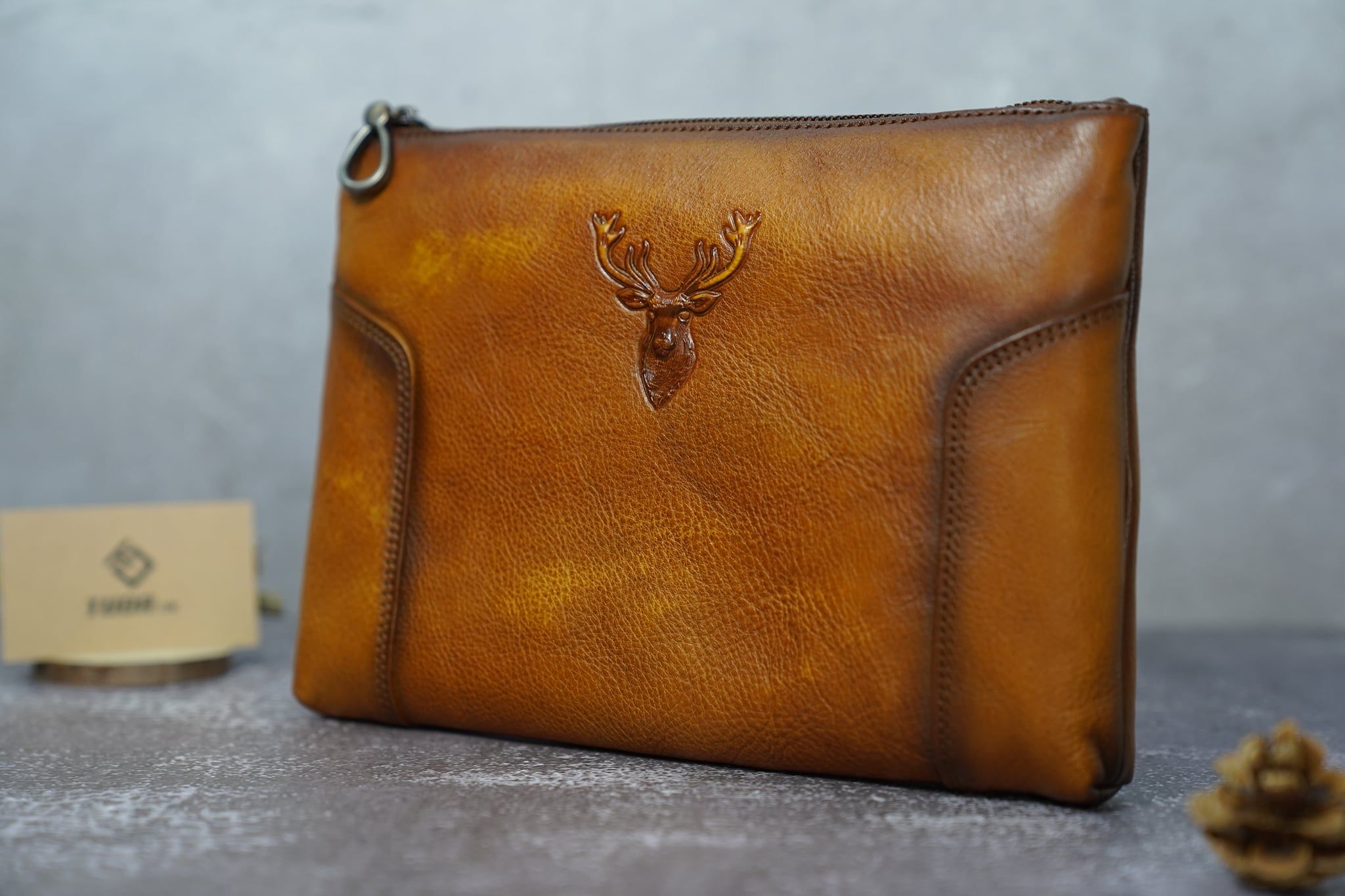 Ví Cầm Tay CLUTCH Nam Da Bò VEG Patina Ý Nhập Khẩu Cao Cấp CLH249