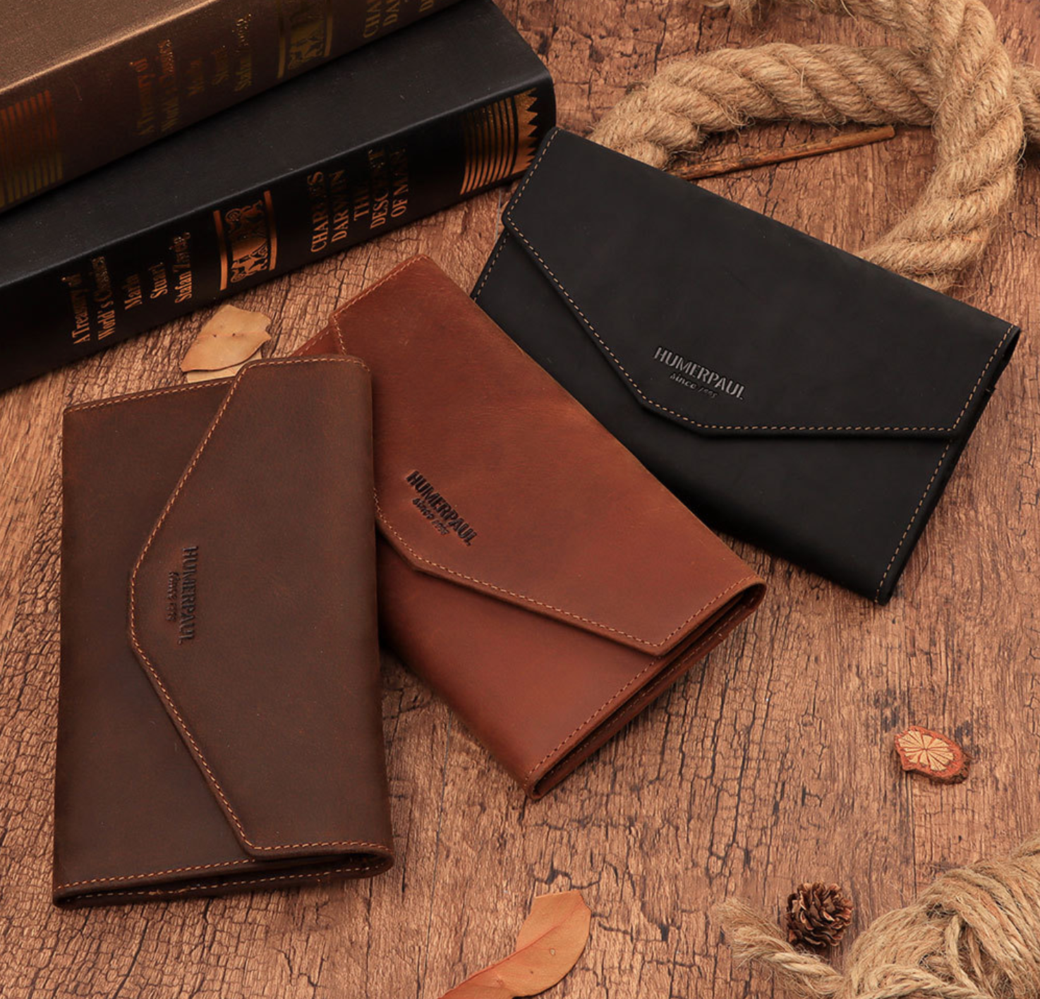 Ví Cầm Tay Da Bò Sáp Nhập Khẩu HUMERPAUL VINTAGE W236