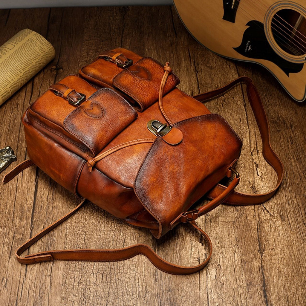 Balo Da Bò VEG Patina Ý Cao Cấp Đựng Laptop & Du Lịch Đa Chức Năng BPL379