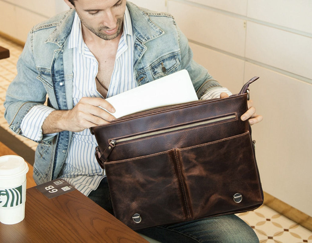 Cặp Doanh Nhân Công Sở Da Bò Sáp Nhập Khẩu Đeo Chéo Đựng Laptop VINTAGE SBM288