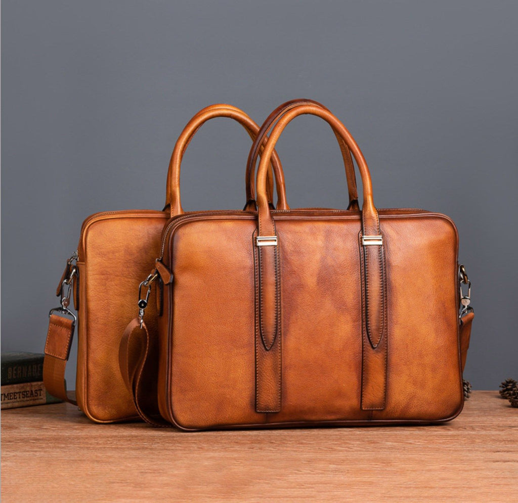 Cặp Da Bò Công Sở Da VEG Patina Ý Cao Cấp Xách Tay Đựng Laptop Bussiness Men SBM258