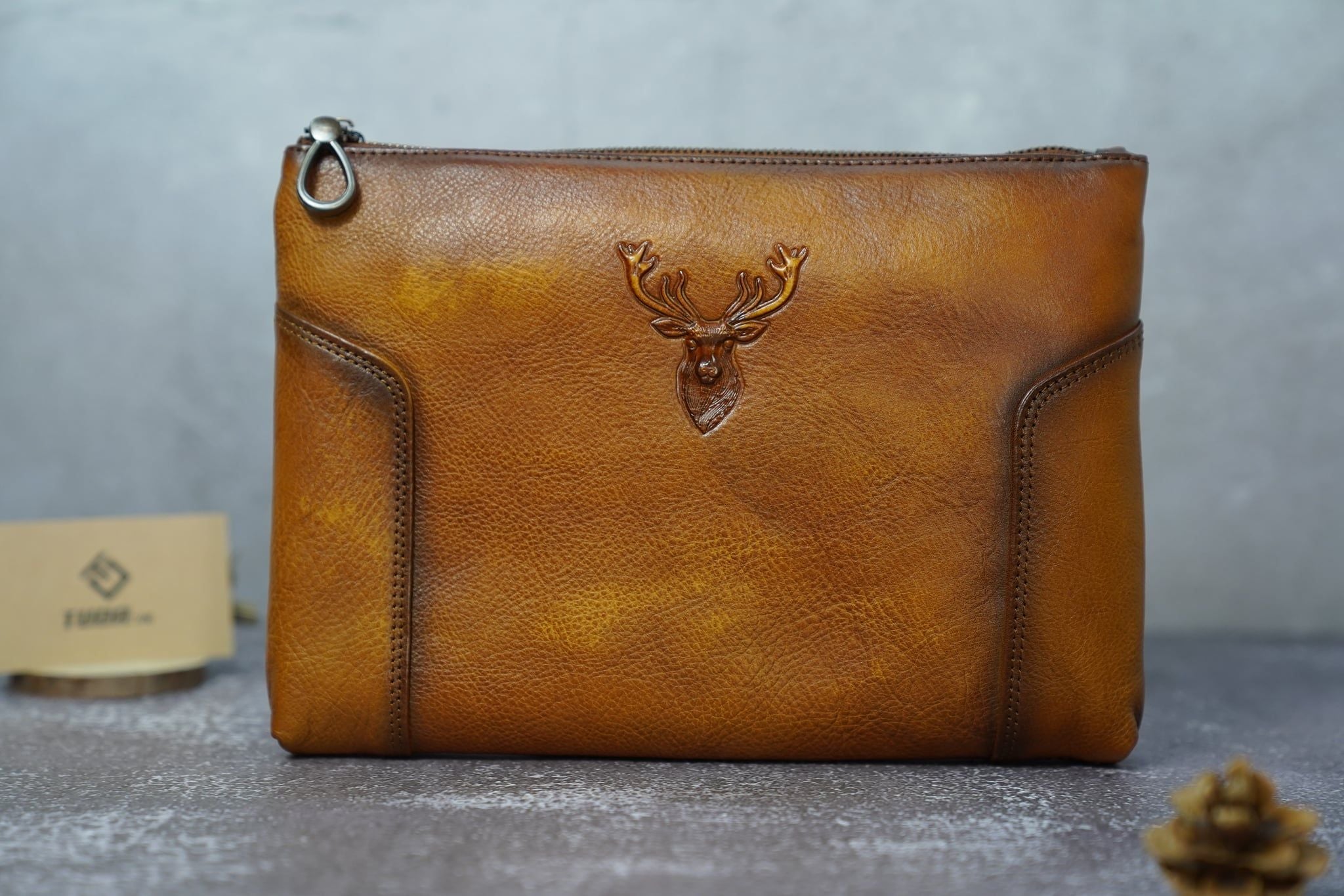 Ví Cầm Tay CLUTCH Nam Da Bò VEG Patina Ý Nhập Khẩu Cao Cấp CLH249