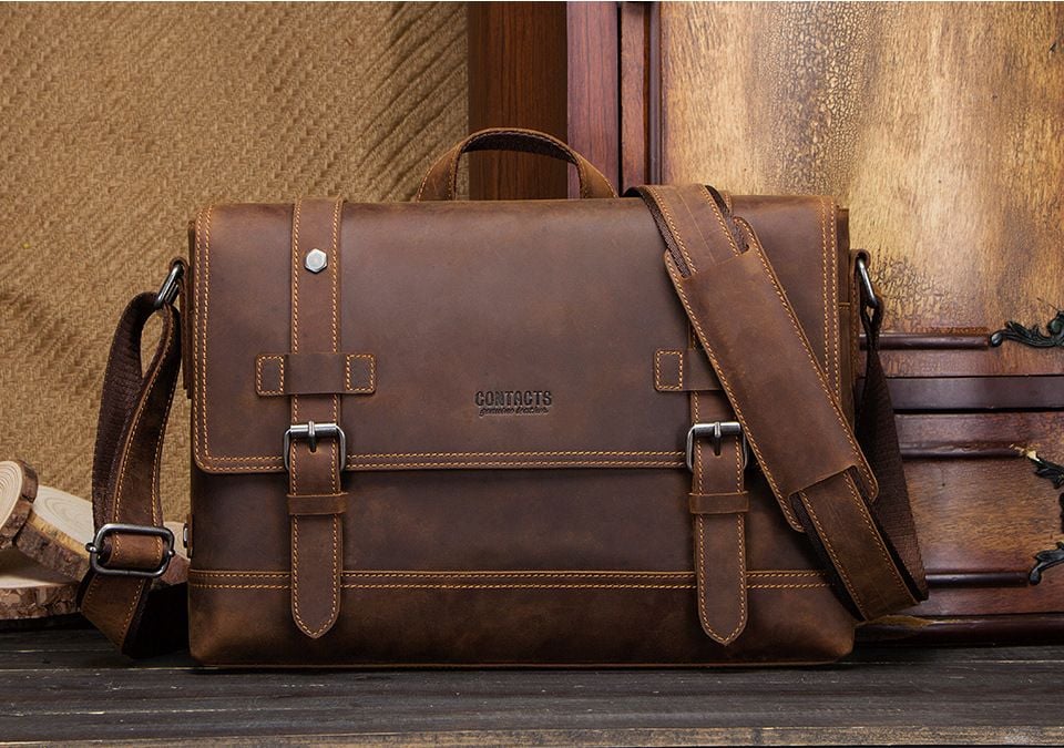 Cặp Da Bò Sáp Nhập Khẩu Đeo Chéo Đựng Laptop VINTAGE SBM230