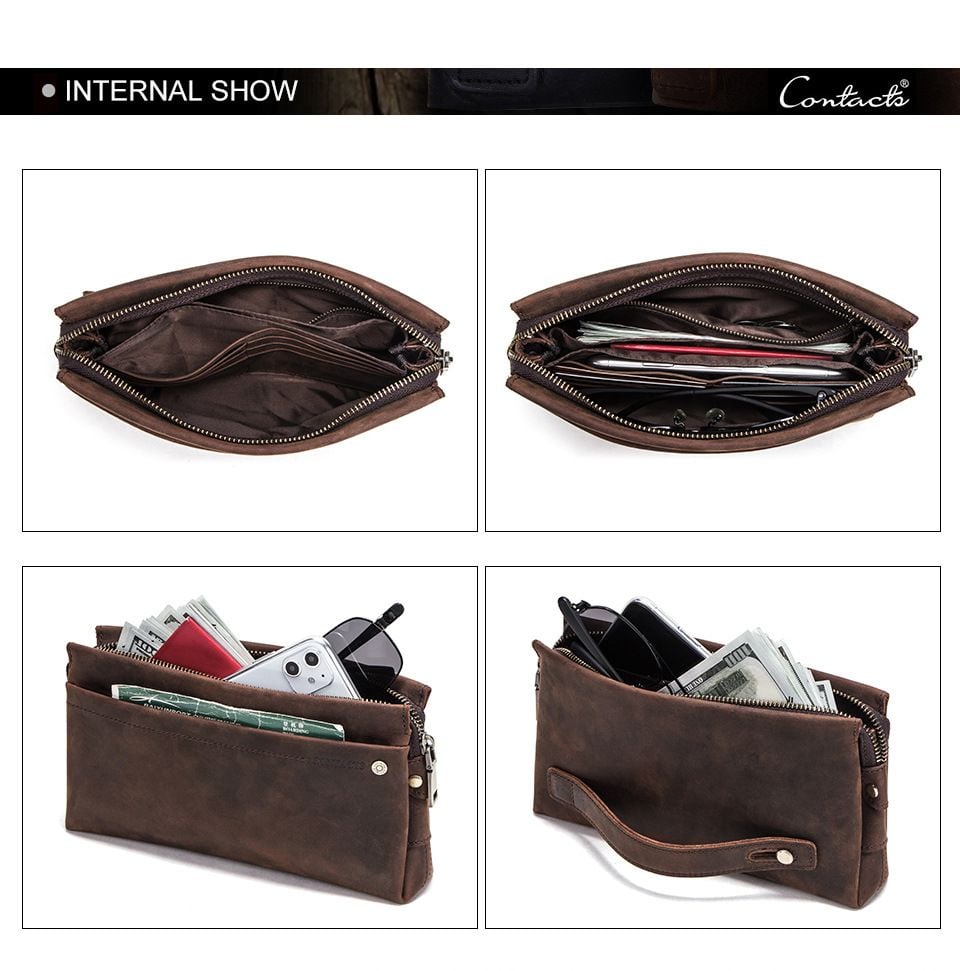 CLUTCH Cầm Tay Da Bò Sáp Nhập Khẩu VINTAGE CLH221