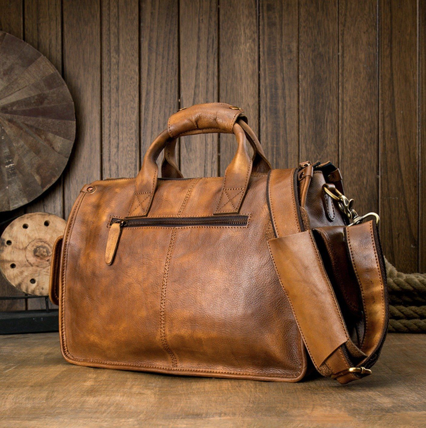 Túi Xách Da Bò VEG Patina Italy Cao Cấp Xách Tay Đựng Laptop & Hồ Sơ SBM373