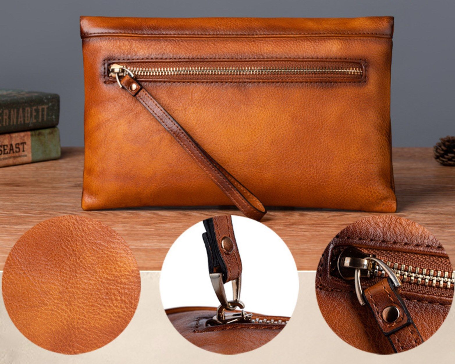 Ví Cầm Tay CLUTCH Nam Da Bò VEG Patina Ý Nhập Khẩu CLH283