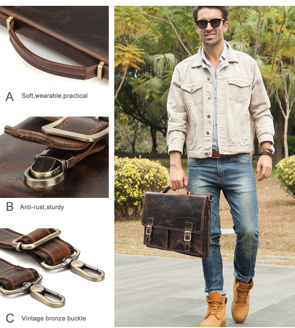 Cặp Doanh Nhân Công Sở Da Bò Sáp Nhập Khẩu Đeo Chéo Đựng Laptop VINTAGE SBM288