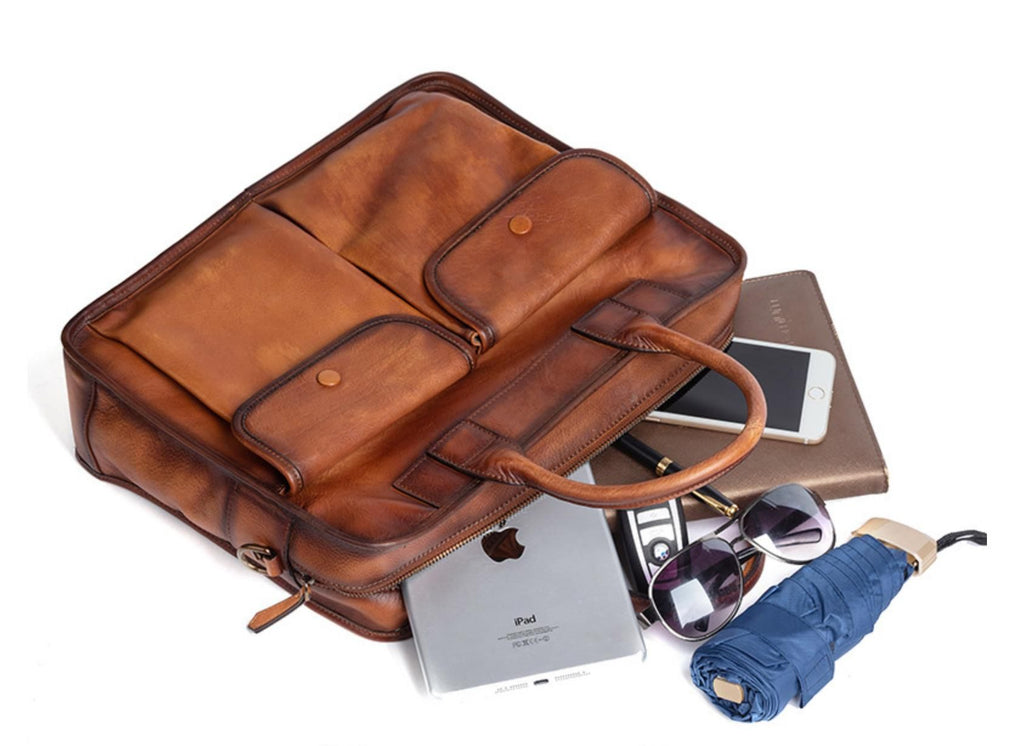 Cặp Da Bò Công Sở Da VEG Patina Ý Cao Cấp Xách Tay Đựng Laptop Bussiness Men TUDA SBM253